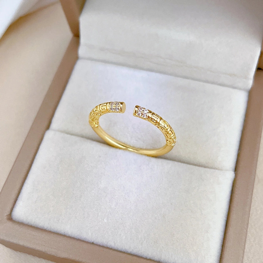 Titanium Steel Brass Gold Plated Inlay Geometric Zircon Brass Rings