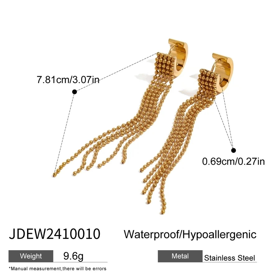 18K Gold Stainless Steel Bead Chain Tassel Earrings Earrings with Left and Right Sides