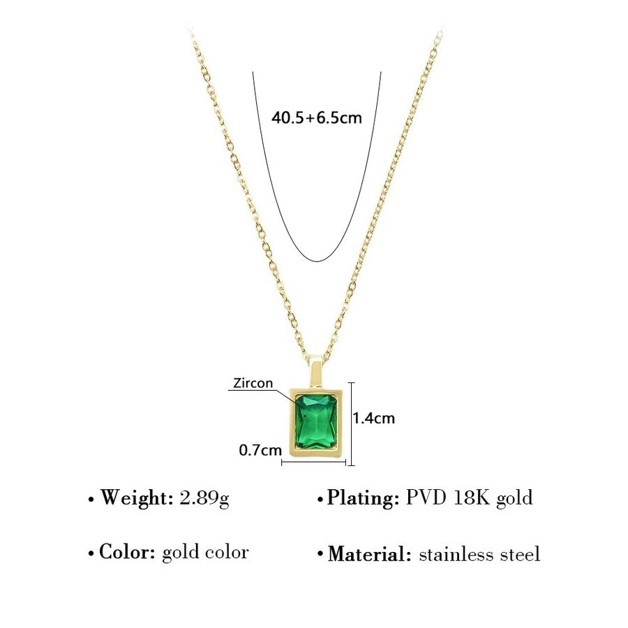 Jewelry Elegant Lady Streetwear Geometric Square Titanium Steel Zircon Plating Inlay Pendant Necklace