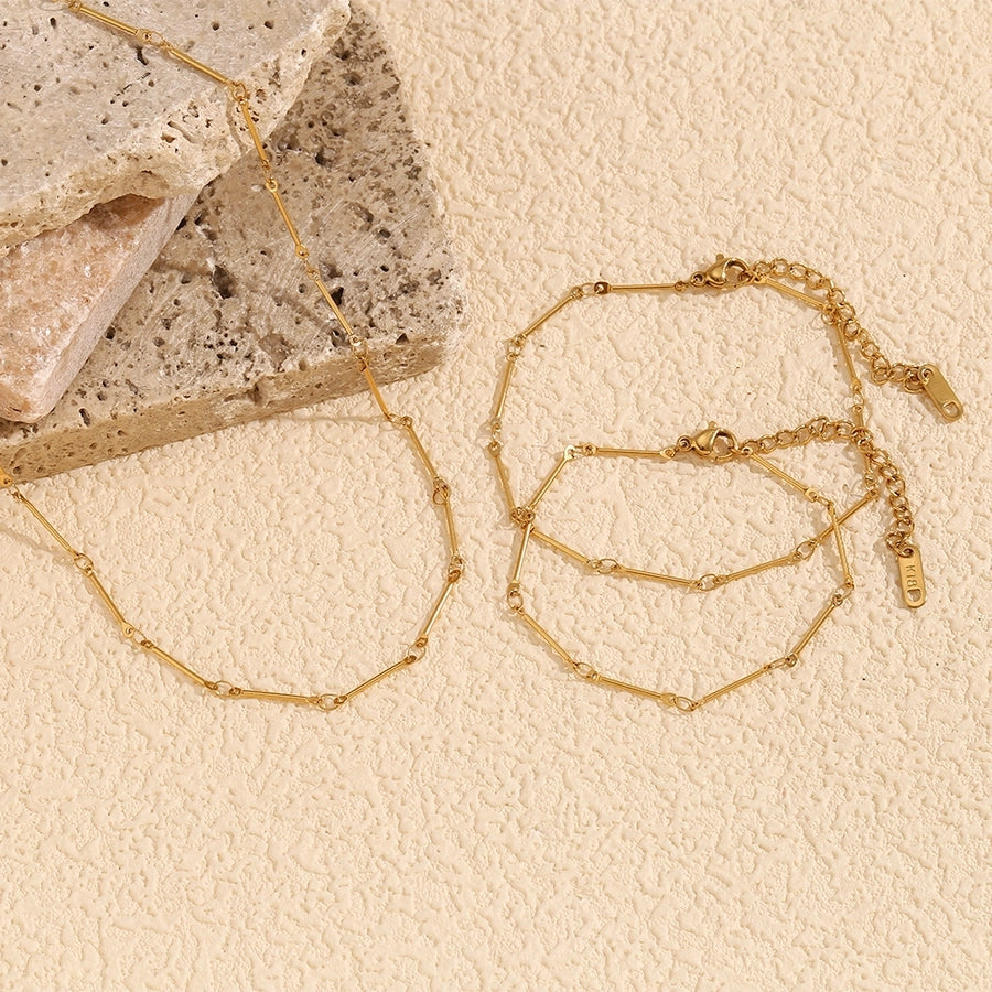 Jewelry Simple Style Solid Color 304 Stainless Steel Titanium Steel 18K Gold Plated Bracelets Anklet Necklace