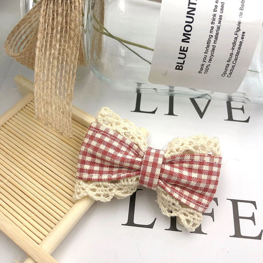 kid's pastoral bow knot cotton lace hair clip