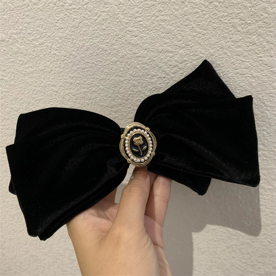 women's simple style flower alloy flannel bowknot artificial pearls hair clip