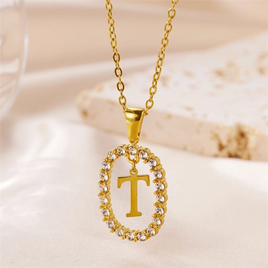 Jewelry Sweet Simple Style Artistic Letter 304 Stainless Steel Artificial Diamond Inlay Pendant Necklace