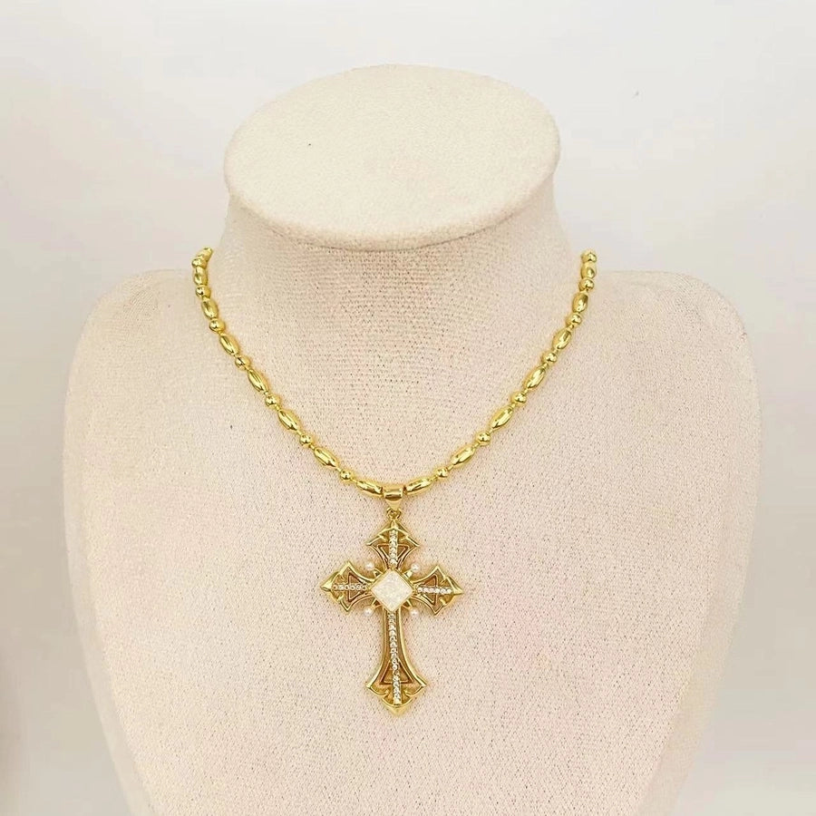 Mother pearl shellfish Copper Plating Cross Pendant Necklace