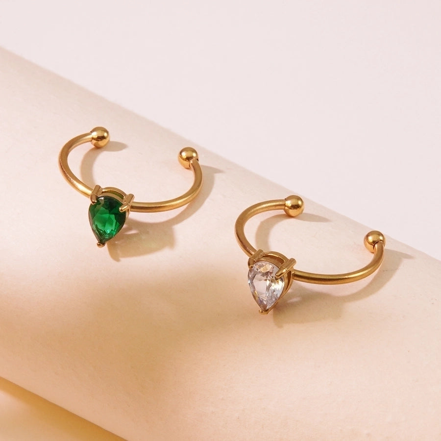 Jewelry Tropical Simple Style Cool Style Triangle Geometric 304 Stainless Steel Artificial Rhinestones 18K Gold Plated Inlay Open Rings