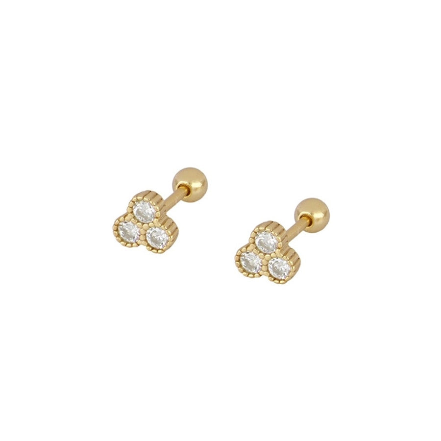 1 Pair Elegant Simple Style Geometric Copper Zircon 24K Gold Plated Ear Studs