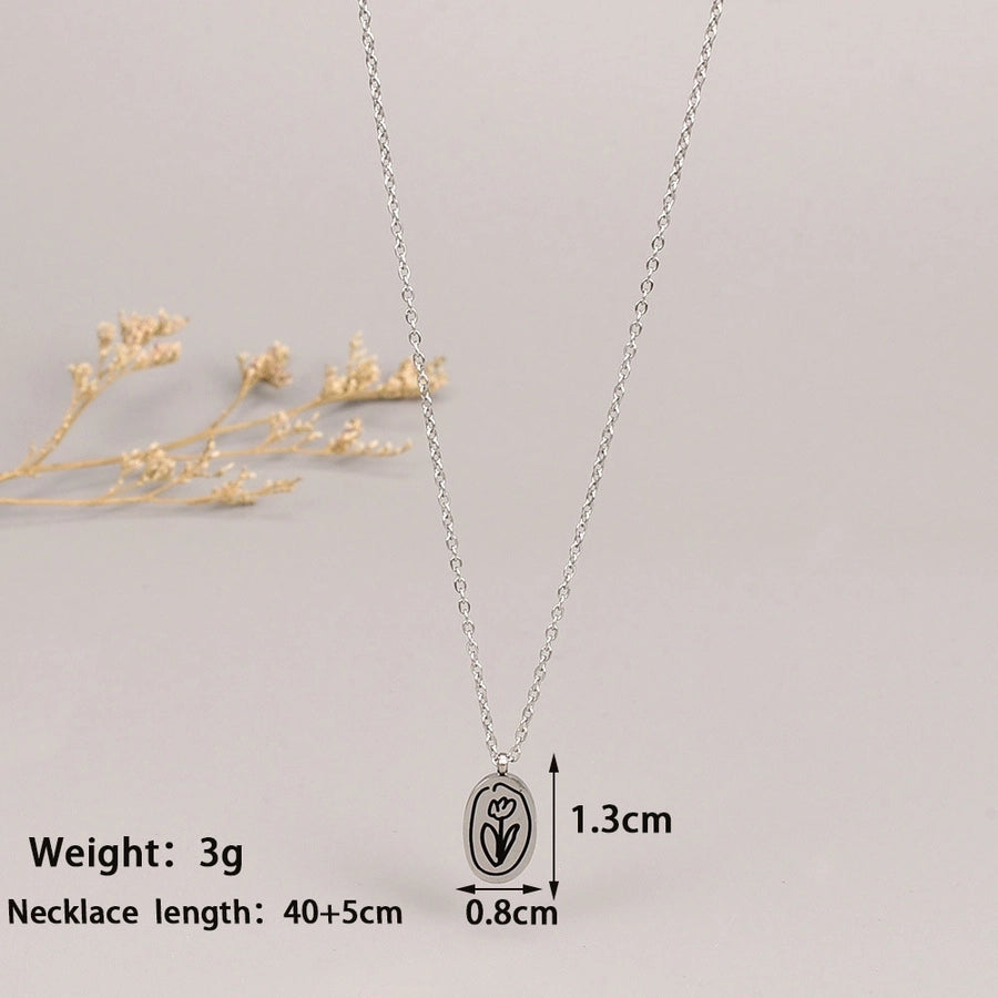 Jewelry Simple Style Flower 304 Stainless Steel Rhinestones 18K Gold Plated Plating Pendant Necklace