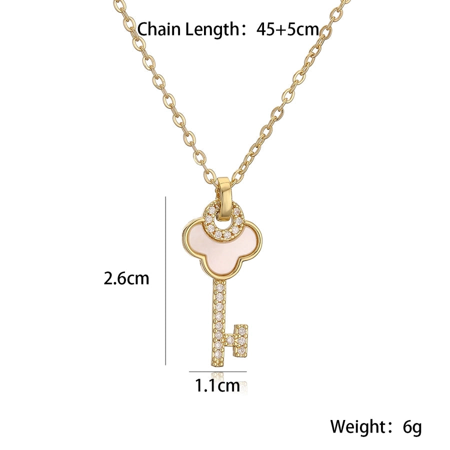 Copper cable chain Inlay Geometric Shell Zircon Pendant Necklace