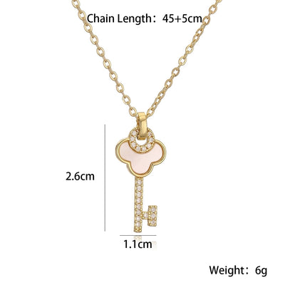 Copper cable chain Inlay Geometric Shell Zircon Pendant Necklace