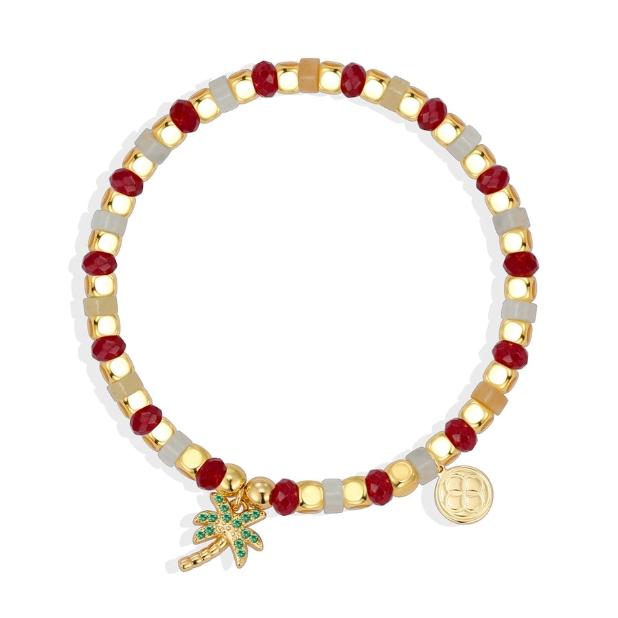 Jewelry IG Style Coconut Tree Copper Artificial Gemstones Beaded Inlay Bracelets
