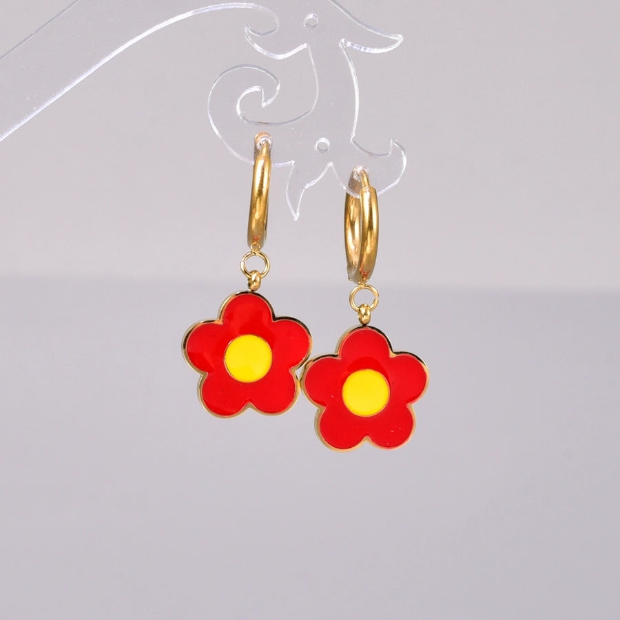1 Pair Retro Classic Style Flower 304 Stainless Steel 18K Gold Plated Drop Earrings