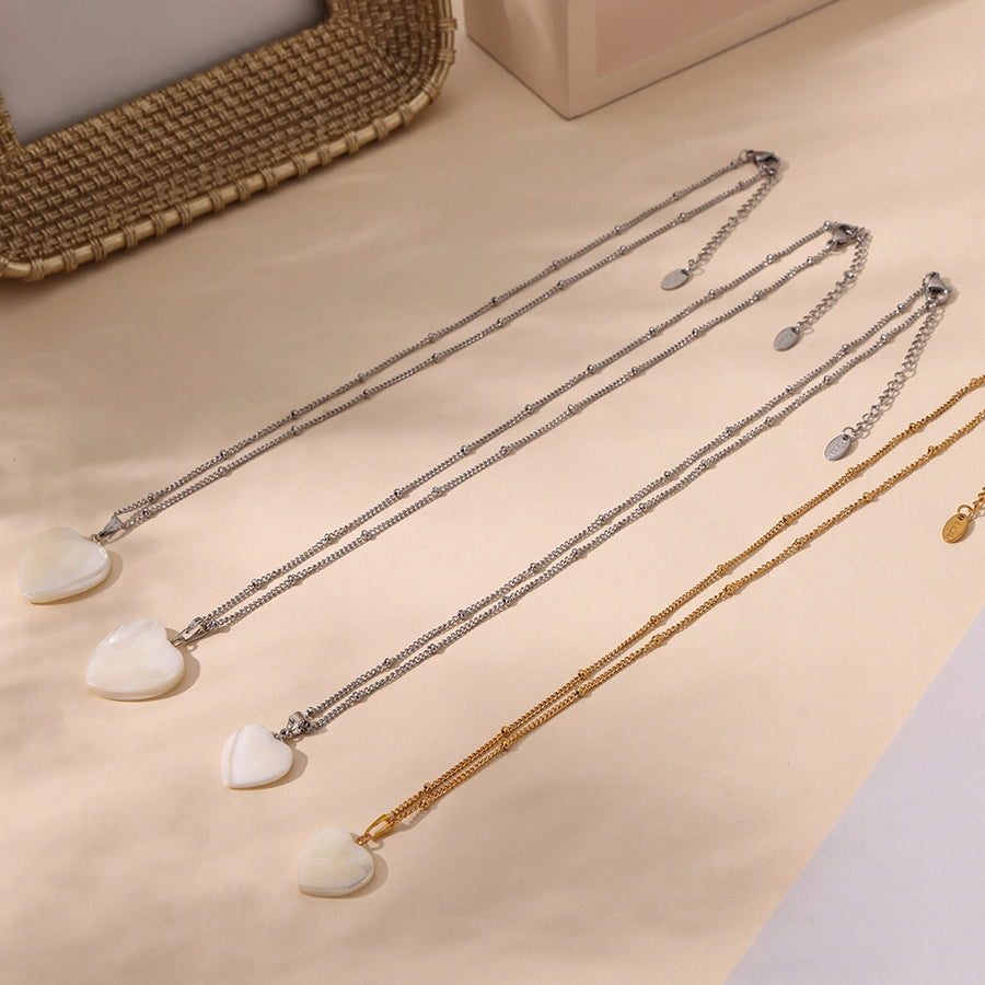 Jewelry Elegant Heart Shape 304 Stainless Steel Shell 18K Gold Plated Plating Pendant Necklace