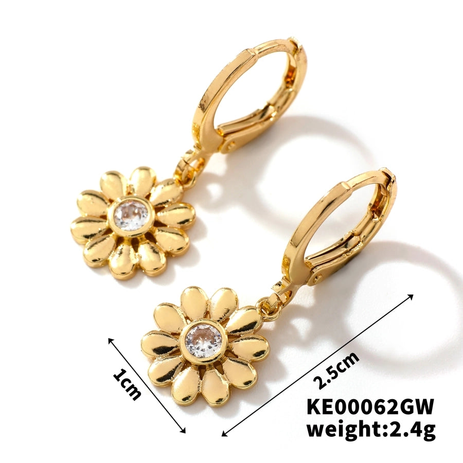 1 Pair Casual Elegant Heart Shape Flower Inlay Copper Zircon K Gold Plated Drop Earrings