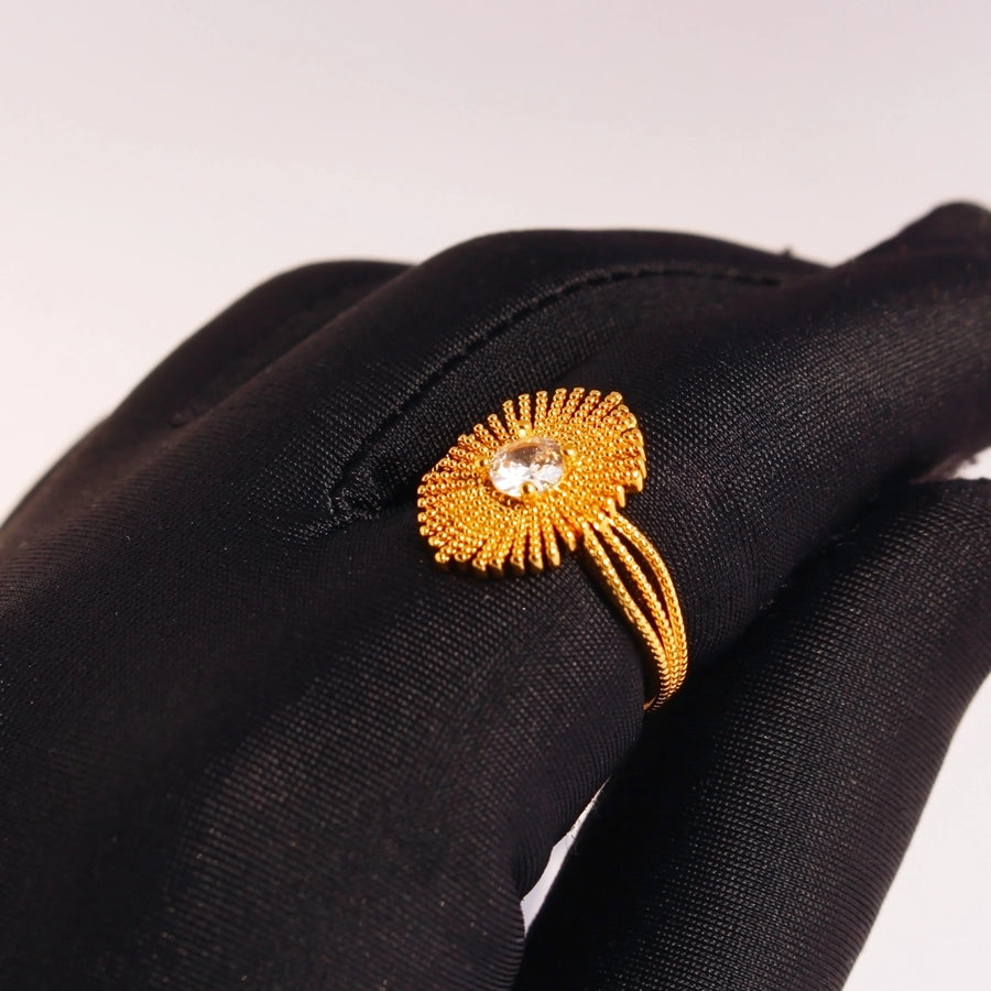 Brass 24K Gold Plated Irregular Inlay Geometric Fireworks Zircon Rings