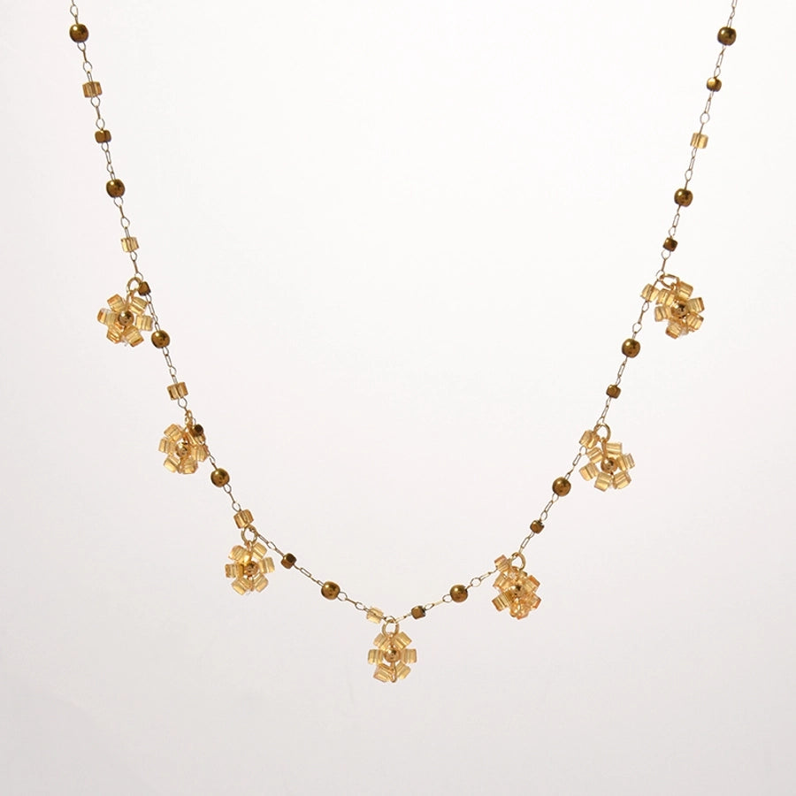 Jewelry Modern Style Round Flower 304 Stainless Steel 14K Gold Plated Beaded Enamel Plating Pendant Necklace