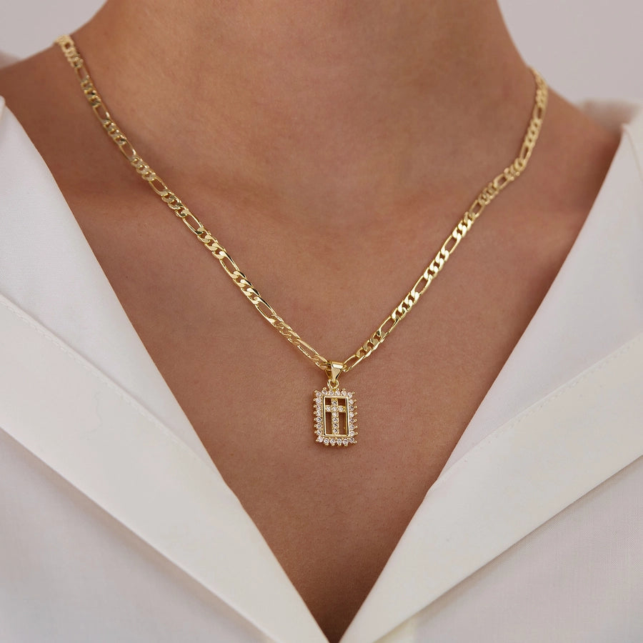 Jewelry French Style Simple Style Cross Copper 14K Gold Plated Pendant Necklace