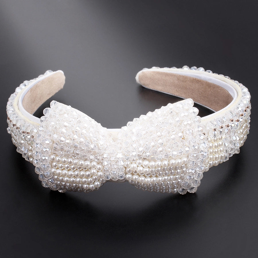 Women's Lady Geometric Artificial Pearl Cloth Rhinestone Hair Band