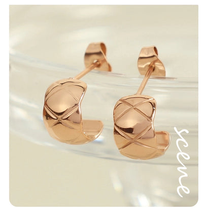 1 Pair IG Style Elegant Commute C Shape Argyle Polishing Plating 304 Stainless Steel 18K Gold Plated Ear Studs