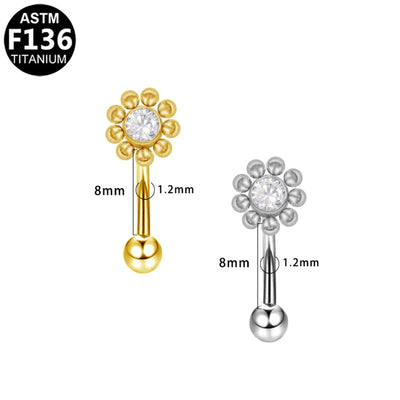 1 Piece Eyebrow Studs Casual Classic Style Oversized Sunflower Pure Titanium Titanium Alloy Zircon 14K Gold Plated White Gold Plated Eyebrow Studs