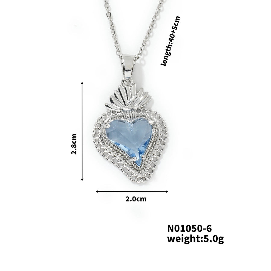 304 Stainless Steel Copper K Gold Plated Three-dimensional Inlay Heart Shape Strawberry Glass Pendant Necklace