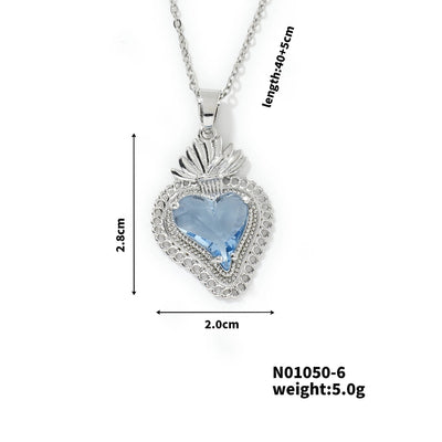 304 Stainless Steel Copper K Gold Plated Three-dimensional Inlay Heart Shape Strawberry Glass Pendant Necklace