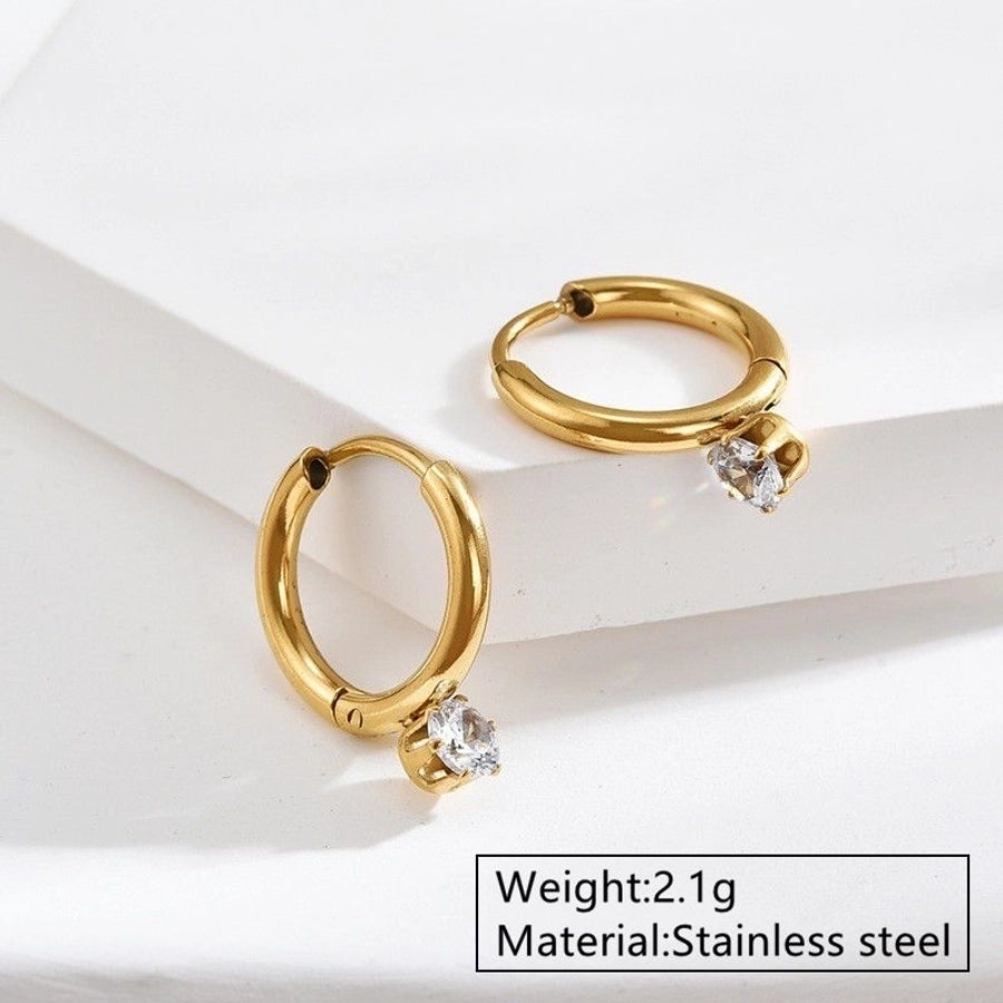 1 Pair Cute French Style Commute Geometric Plating 304 Stainless Steel Artificial Rhinestones 18K Gold Plated Earrings