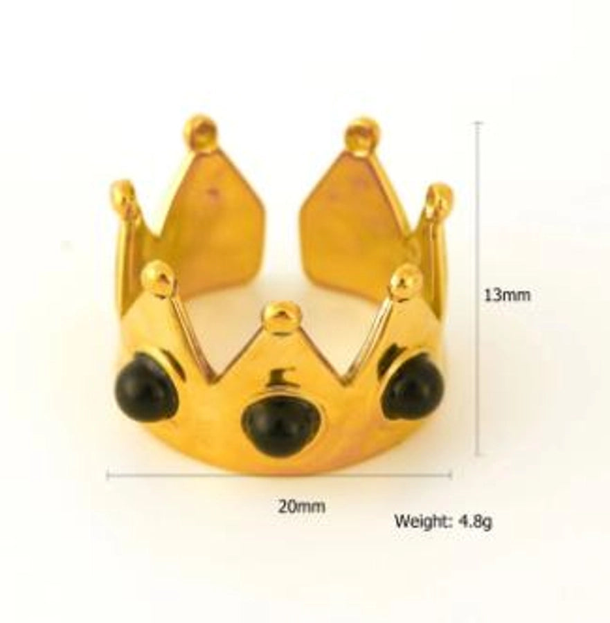 Jewelry Elegant Classic Style Crown 304 Stainless Steel Natural Stone Inlay Open Rings