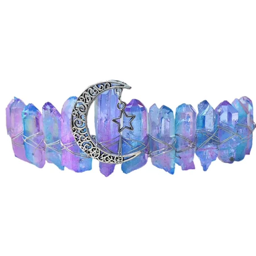 retro star moon crown alloy natural crystal crown