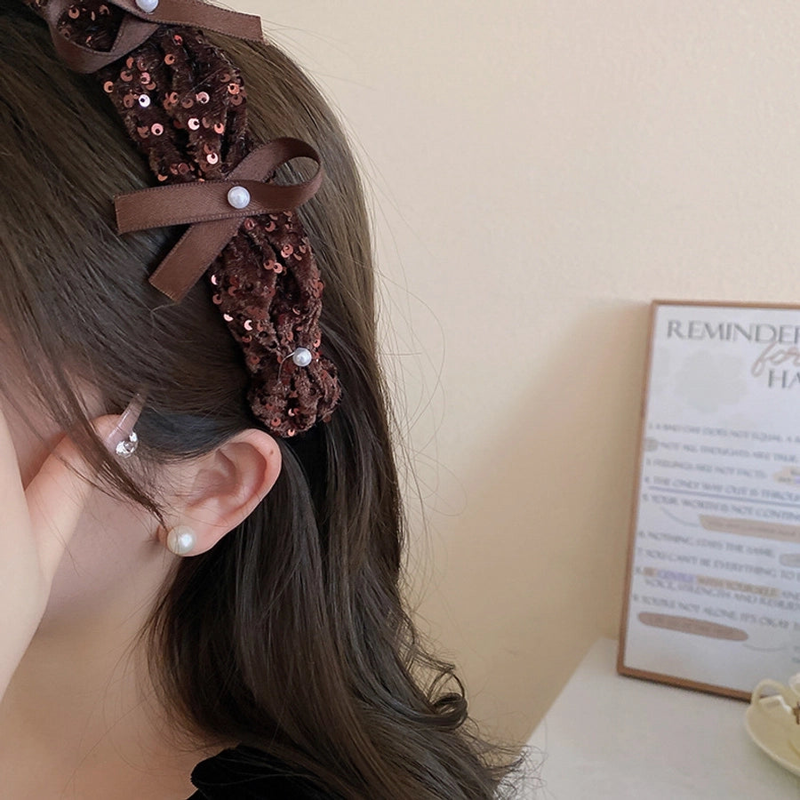 Women's Simple Style Solid Color Imitation Pearl Cloth Hair Band