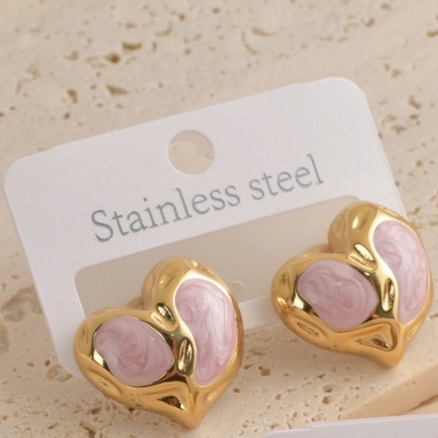 1 Pair Princess Romantic Heart Shape 304 Stainless Steel Ear Studs