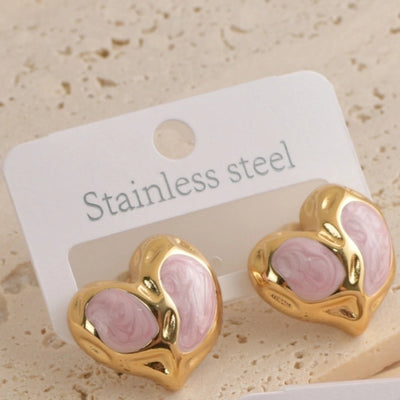 1 Pair Princess Romantic Heart Shape 304 Stainless Steel Ear Studs