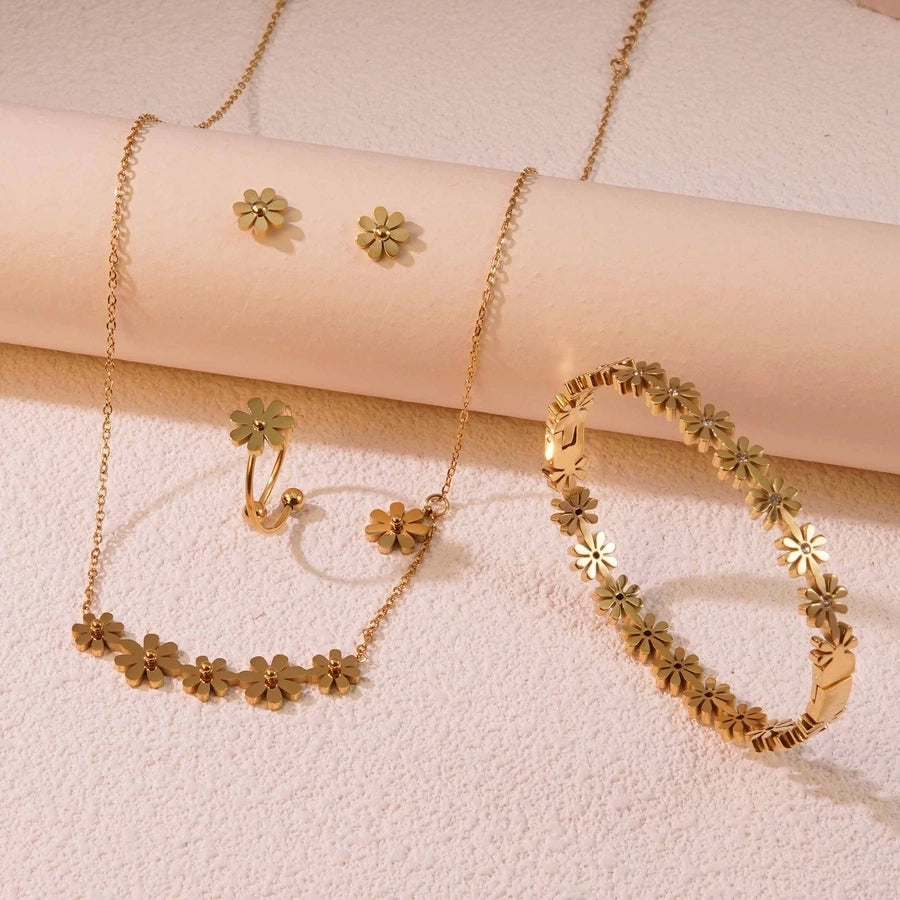 Jewelry Princess Sweet Simple Style Flower 304 Stainless Steel 18K Gold Plated Plating Jewelry Set