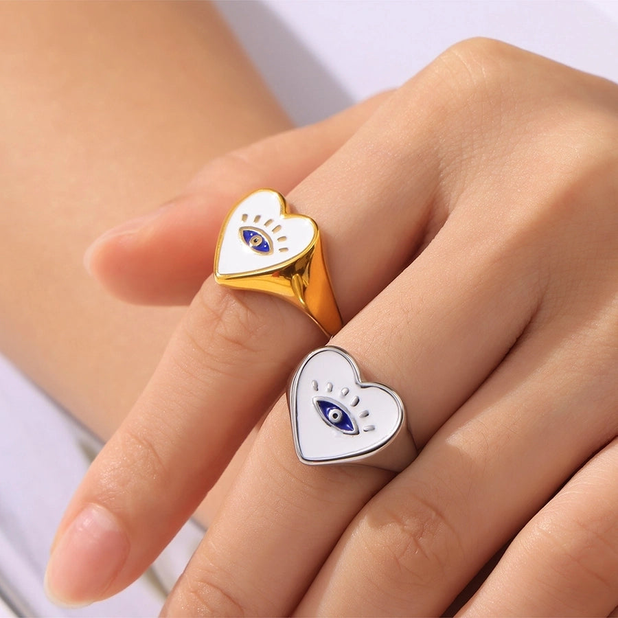 Jewelry Casual Luxurious Modern Style Devil's Eye Titanium Steel 18K Gold Plated Enamel Plating Rings