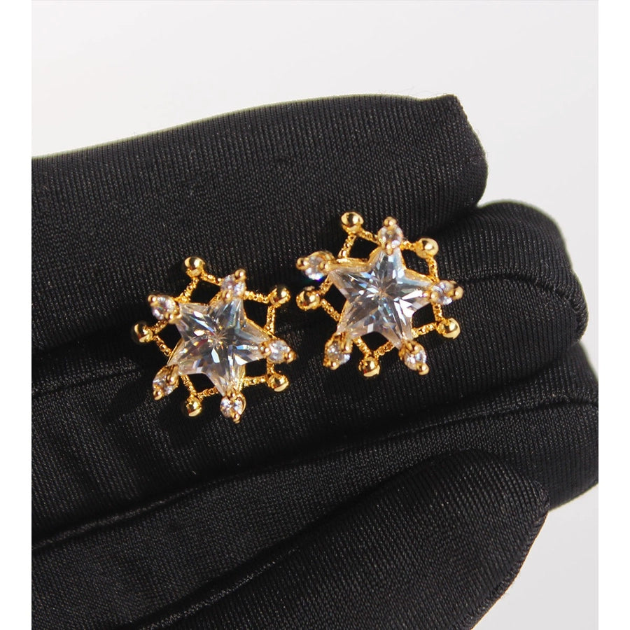 1 Pair Luxurious Queen Shiny Star Inlay Brass Zircon 24K Gold Plated Brass Earrings