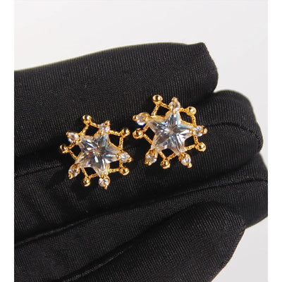 1 Pair Luxurious Queen Shiny Star Inlay Brass Zircon 24K Gold Plated Brass Earrings