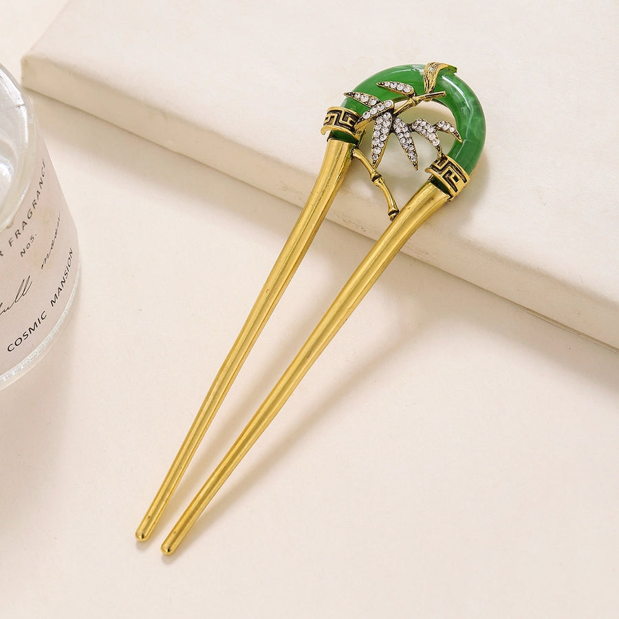 women's chinoiserie elegant u shape bamboo alloy inlay rhinestones hairpin