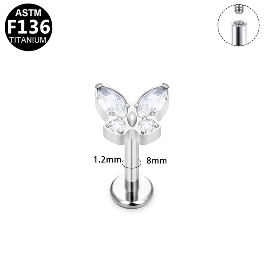 1 Piece Lip Rings Simple Style Shiny Panda Glasses Spider Pure Titanium Titanium Alloy Zircon 14K Gold Plated White Gold Plated Lip Rings Ear Cartilage Rings & Studs