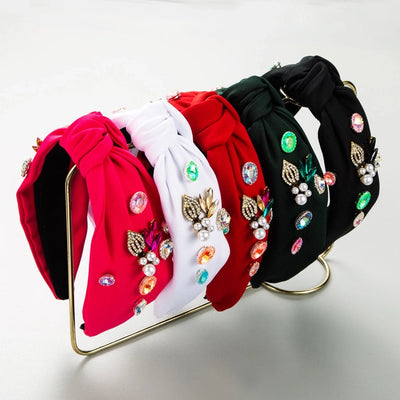 elegant luxurious irregular cloth inlay artificial pearls rhinestones hair band