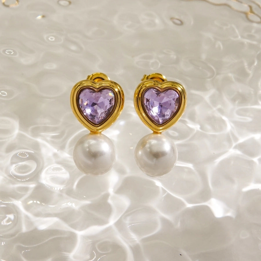 1 Pair IG Style Streetwear Heart Shape Inlay 304 Stainless Steel Rhinestones 14K Gold Plated Drop Earrings