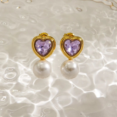 1 Pair IG Style Streetwear Heart Shape Inlay 304 Stainless Steel Rhinestones 14K Gold Plated Drop Earrings