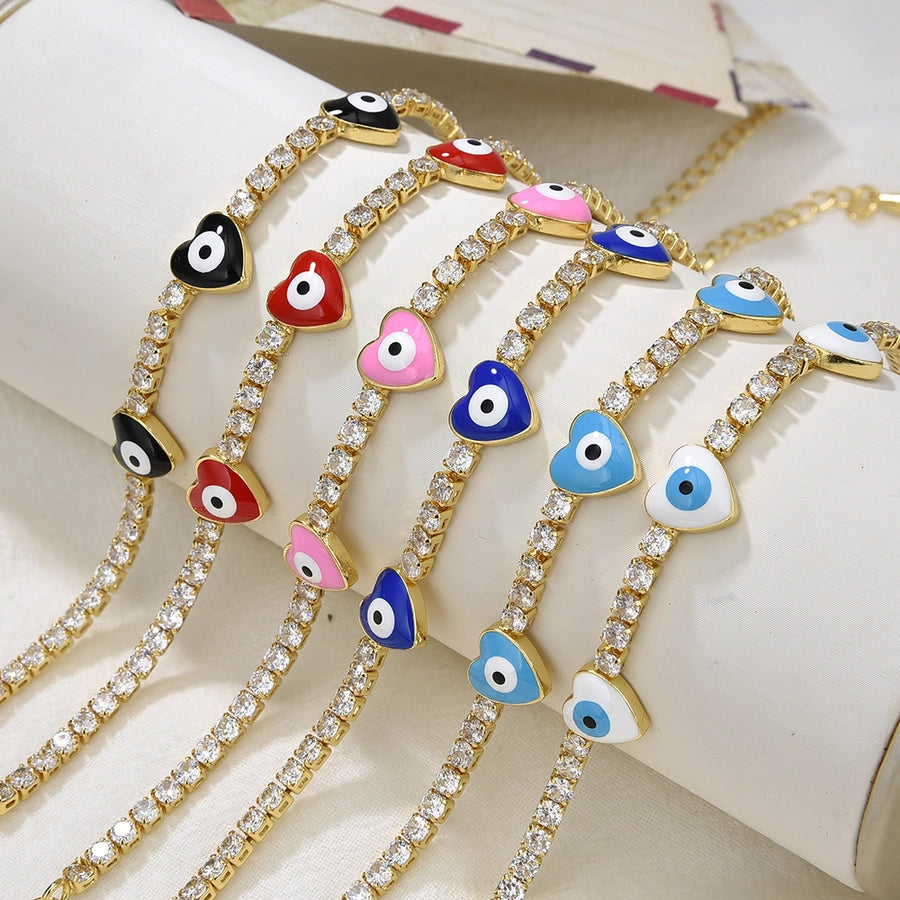Copper Plating 18K Color Retention Zircon Drop Oil Heart Shape Eye Bracelet