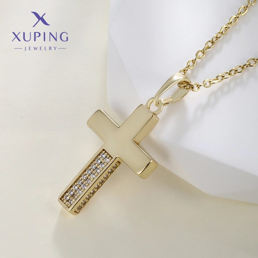 Copper 18K Gold Plated Cross Pendant Necklace