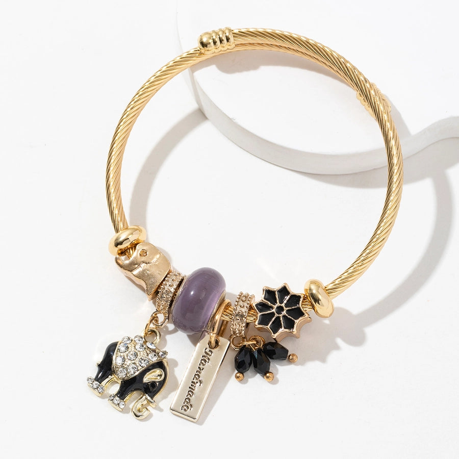 Casual Elegant Elephant 304 Stainless Steel Alloy Artificial Crystal Bangle In Bulk