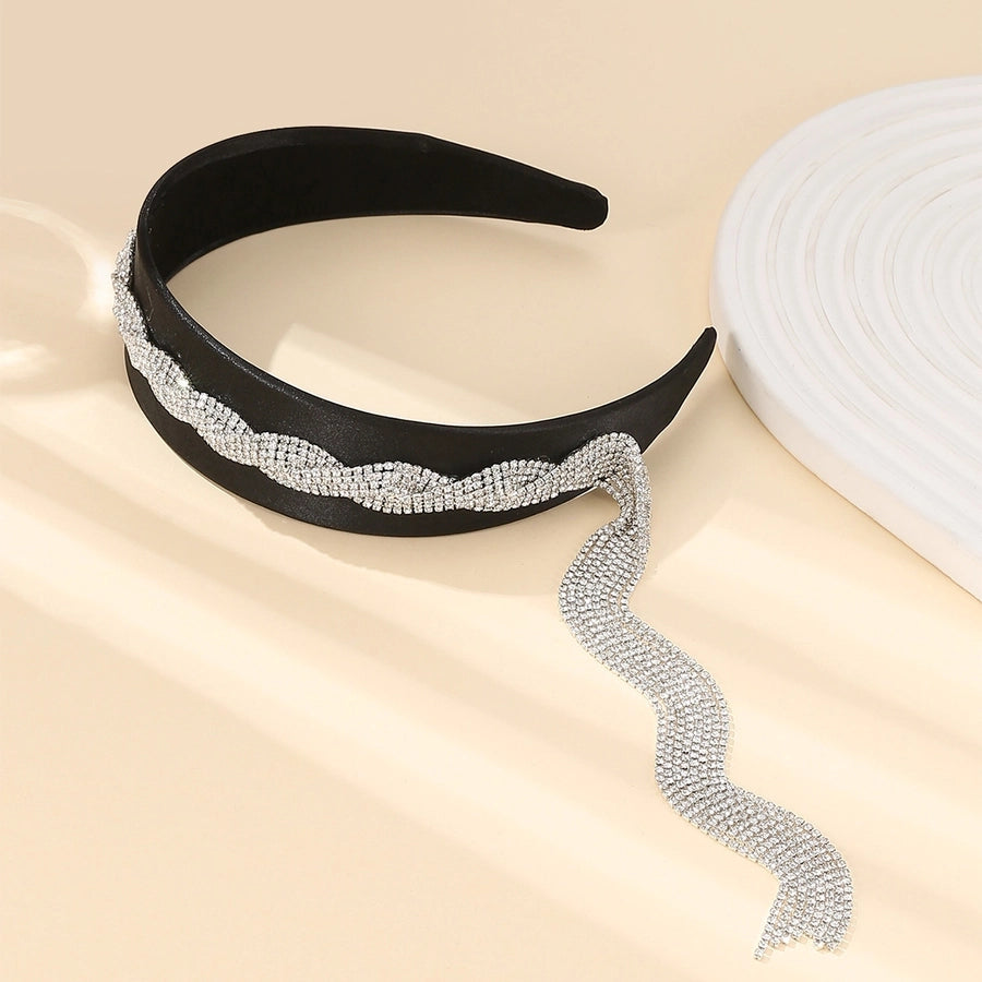 elegant tassel rhinestone sponge hair band 1 piece