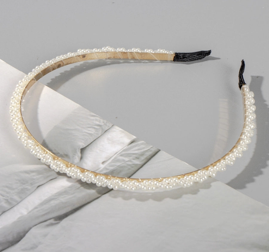 simple style round baroque pearls chain inlay pearl hair band