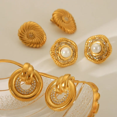1 Pair IG Style Classic Style Round Flower Thread 304 Stainless Steel Titanium Steel 18K Gold Plated Ear Studs
