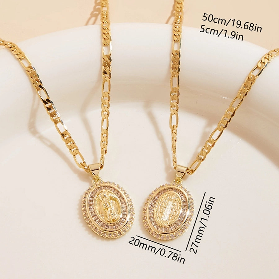 Jewelry Classical Religion Classic Style Human Round Copper Zircon 18K Gold Plated Inlay Pendant Necklace