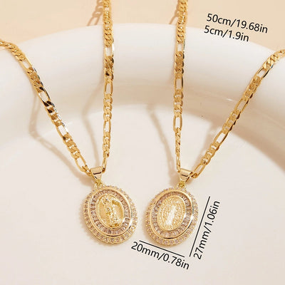 Jewelry Classical Religion Classic Style Human Round Copper Zircon 18K Gold Plated Inlay Pendant Necklace