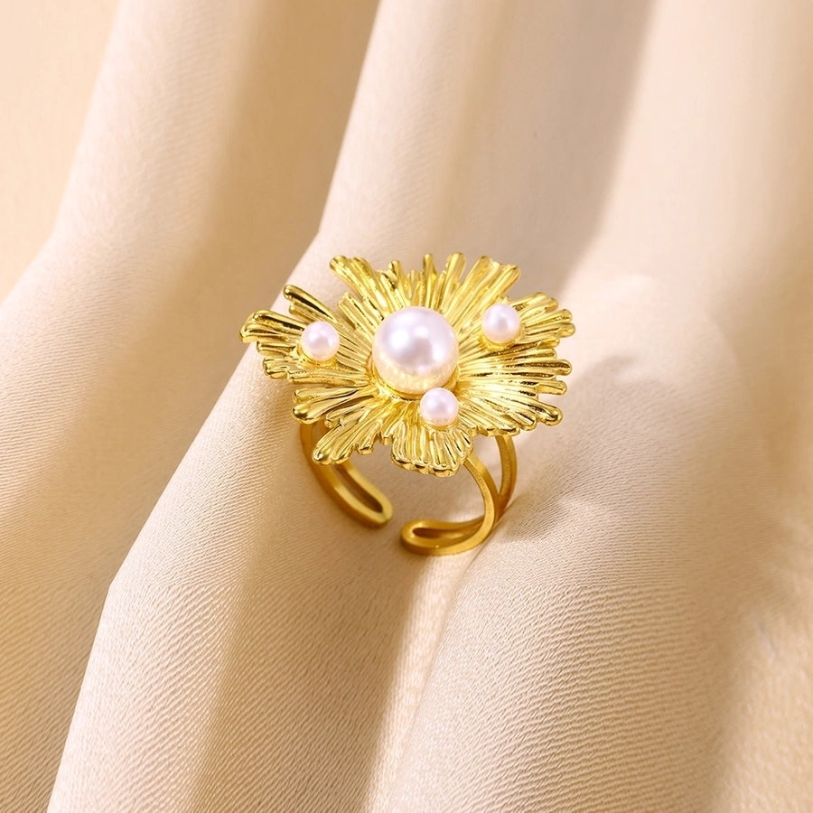 French Style Retro Minority Pearl Ear Stud and Ring Suit Light Luxury High-Grade Autumn Design Flower Rings Ear Studs