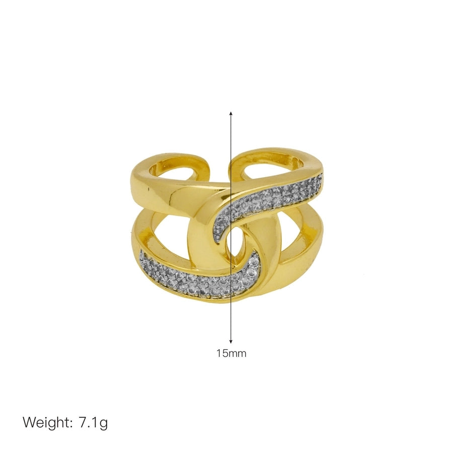 Jewelry IG Style Geometric Copper Zircon 18K Gold Plated Mixed Metal Inlay Open Rings